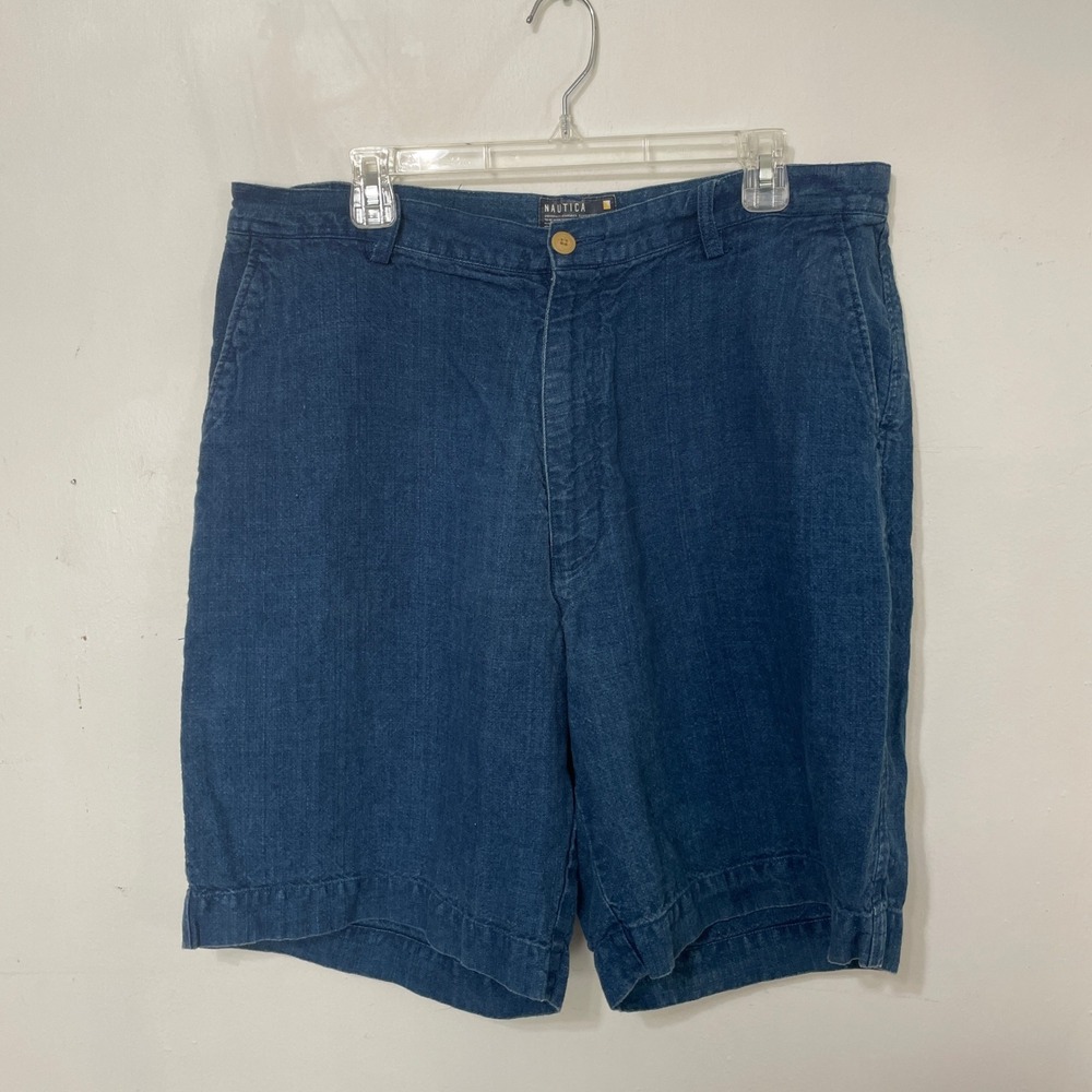 Nautica Mens Blue 100% Linen Flat Front Casual Shorts Size 36 Indigo N-832000
